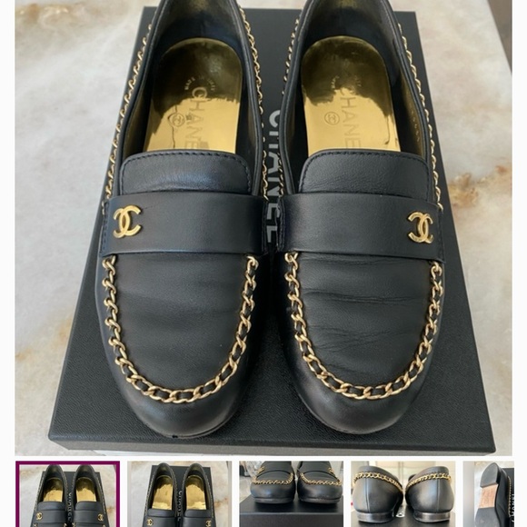 Chanel black loafers with gold chain trim - Picture 1 of 8